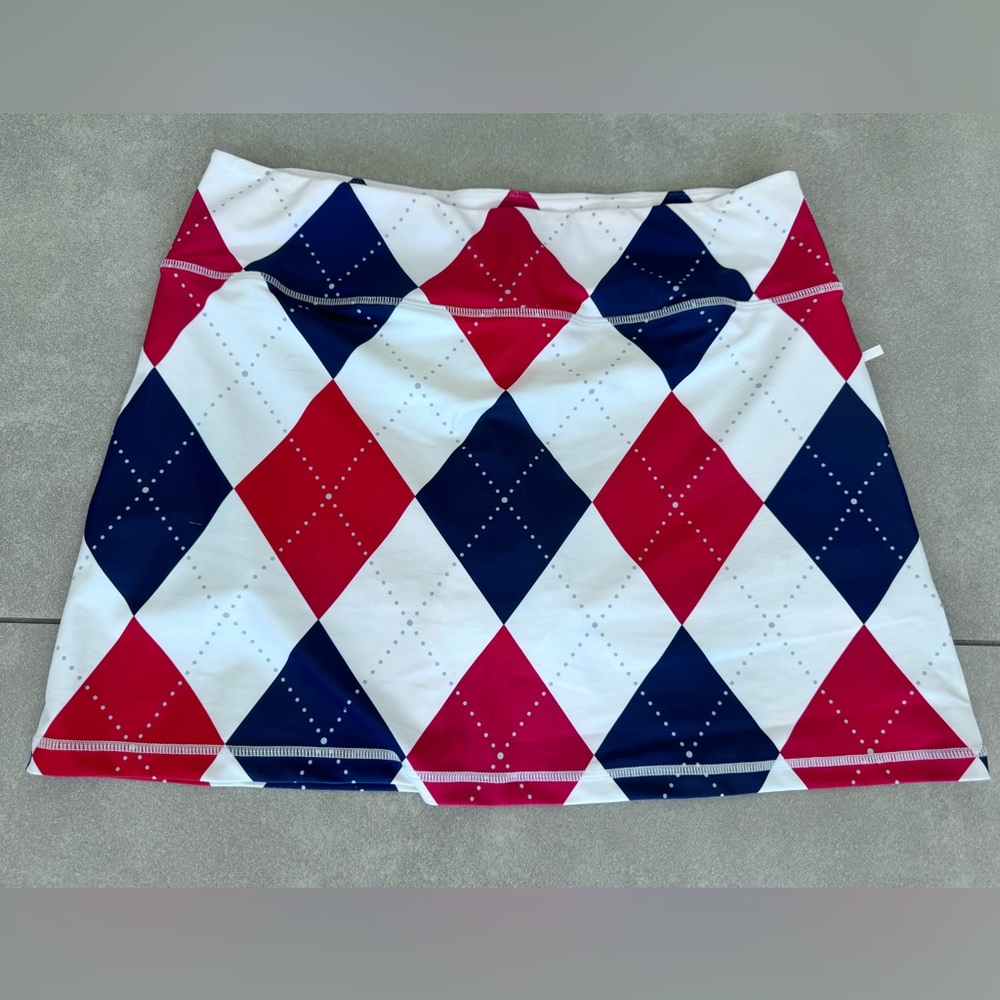 Ready Golf Skirt Readygolf.com Argyle Skort White Red Blue Sz M Perfect